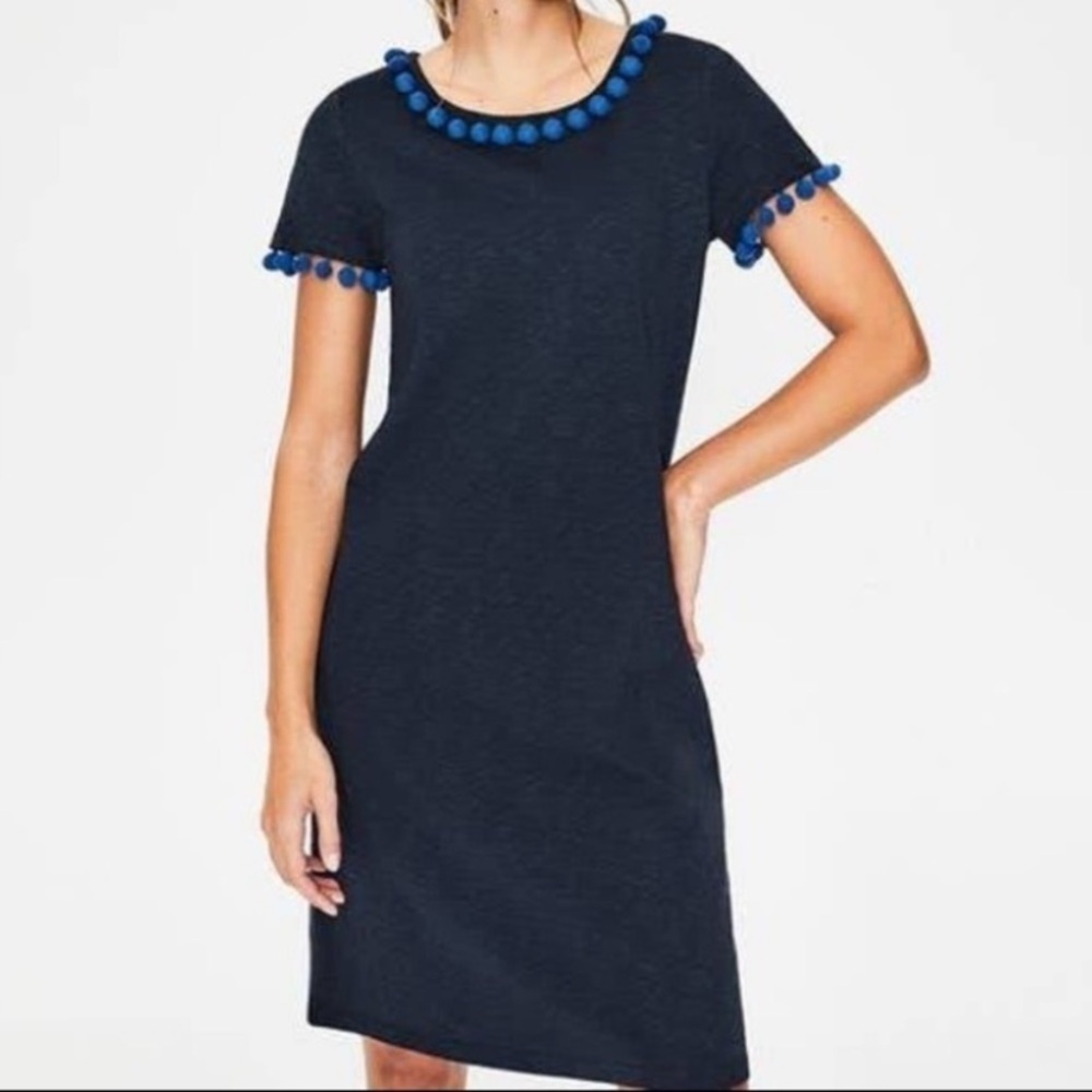 Boden Bridget Jersey Club Navy Pom Pom Trim Shirt Dress SIZE 6
